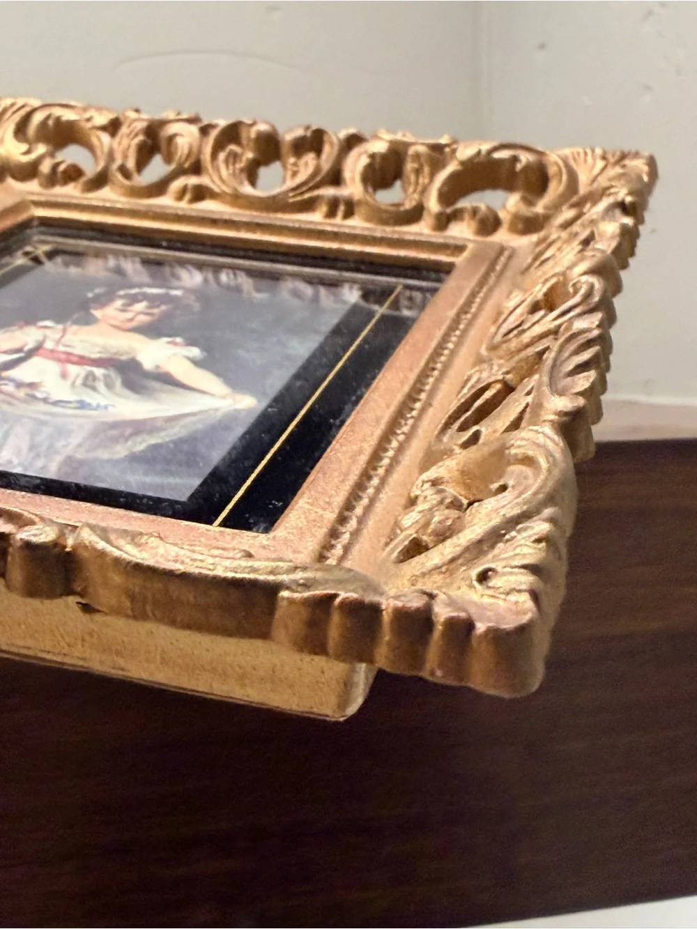 Vintage Turner TMC Ornate Gold Rococo Framed Girl Portrait Print 7.5 x 6”